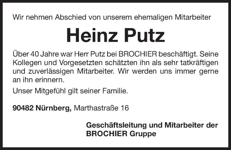 Traueranzeigen Von Heinz Putz Trauer Nn De