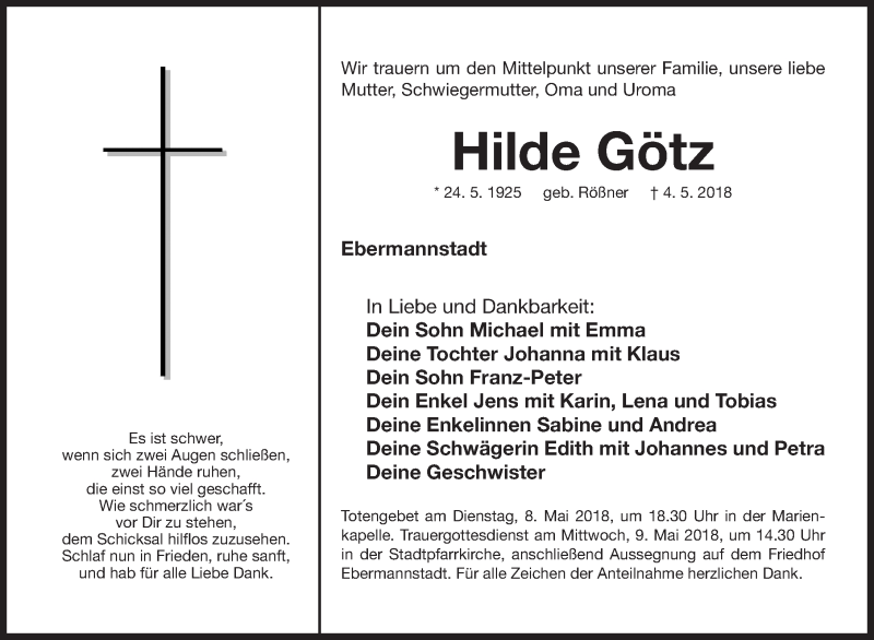 Traueranzeigen Von Hilde G Tz Trauer Nn De