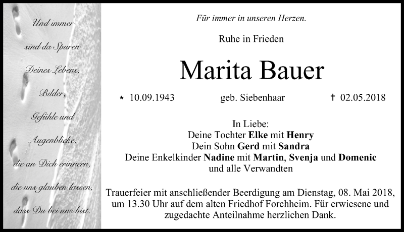 Traueranzeigen Von Marita Bauer Trauer Nn De