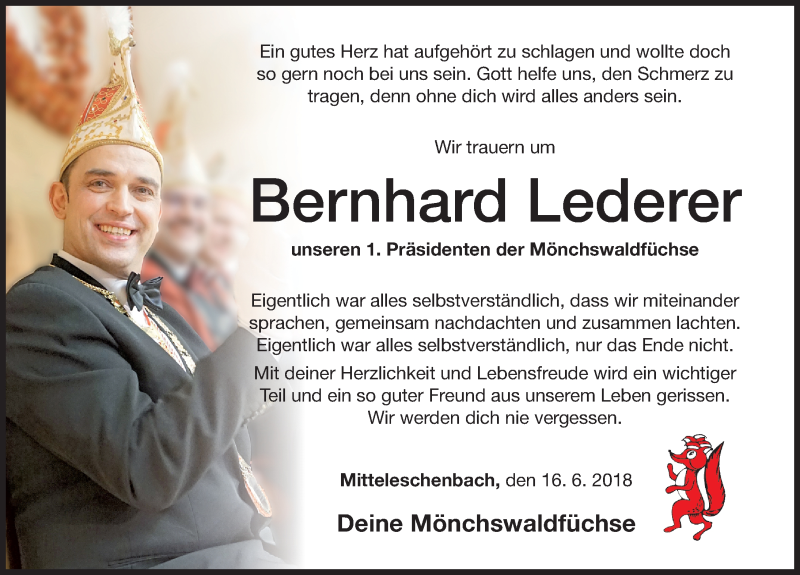 Traueranzeigen Von Bernhard Lederer Trauer Nn De