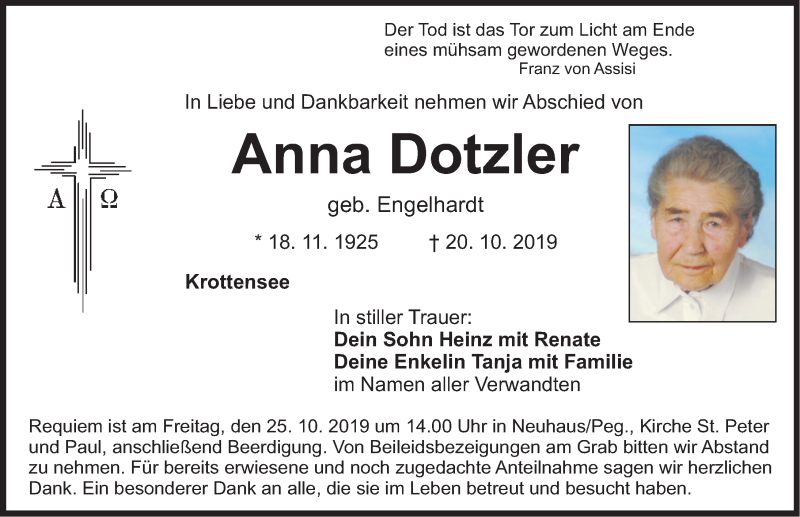 Traueranzeigen Von Anna Dotzler Trauer Nn De