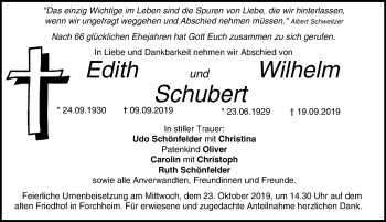 Traueranzeigen Von Edith Schubert Trauer Nn De