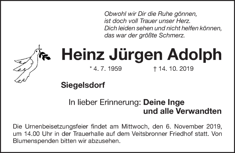 Traueranzeigen von Heinz Jürgen Adolph trauer nn de