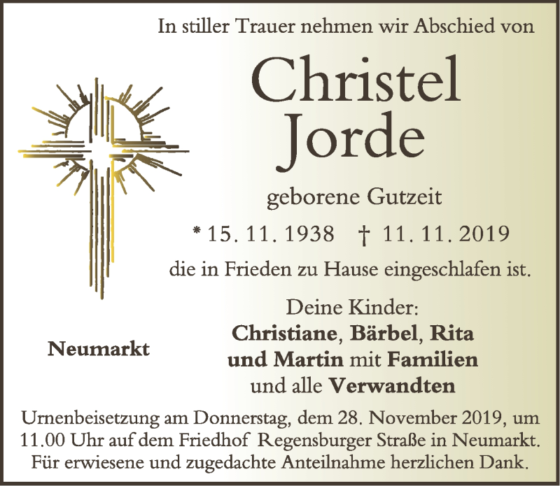 Traueranzeigen Von Christel Jorde Trauer Nn De