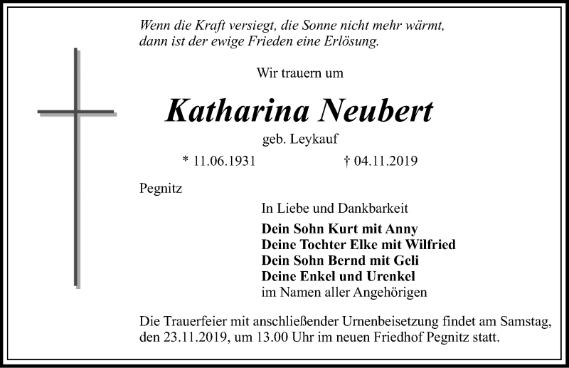 Traueranzeigen Von Katharina Neubert Trauer Nn De