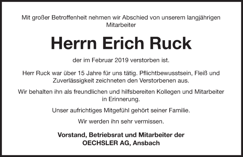 Traueranzeigen Von Erich Ruck Trauer Nn De