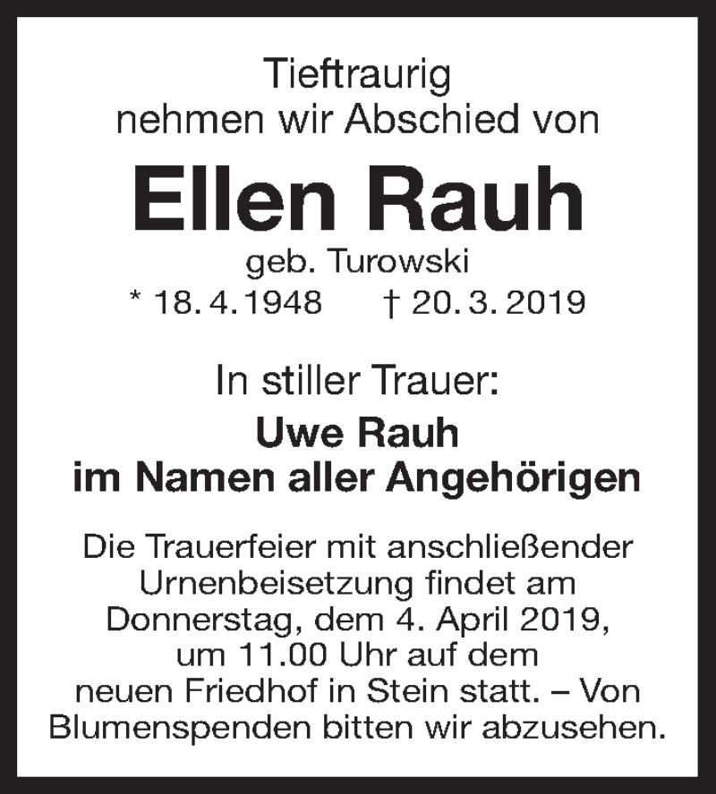 Traueranzeigen Von Ellen Rauh Trauer Nn De