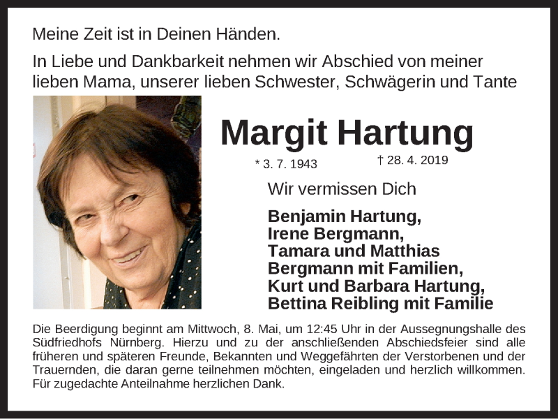 Traueranzeigen Von Margit Hartung Trauer Nn De