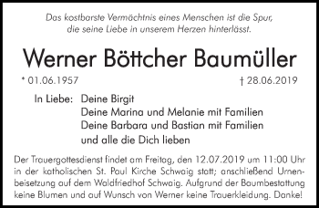 Traueranzeigen Von Werner B Ttcher Baum Ller Trauer Nn De