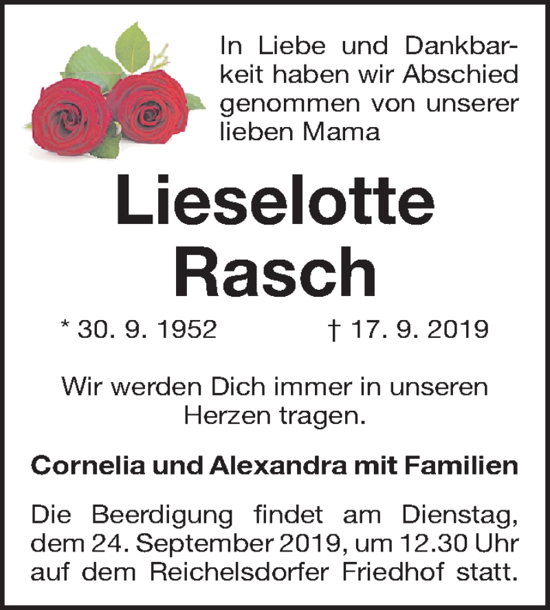 Traueranzeigen Von Lieselotte Rasch Trauer Nn De