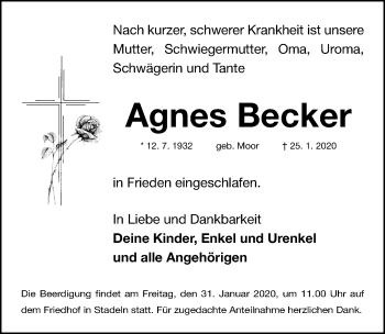 Traueranzeigen Von Agnes Becker Trauer Nn De