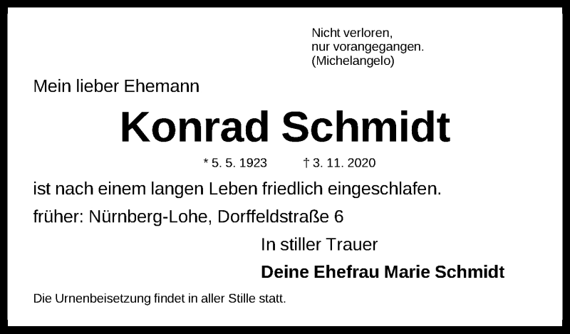 Traueranzeigen Von Konrad Schmidt Trauer Nn De