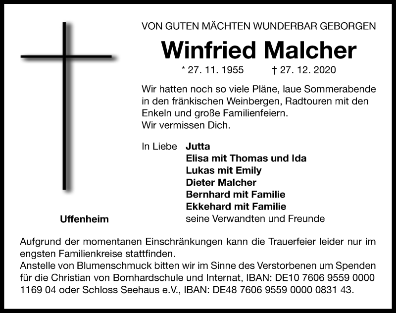 Traueranzeigen Von Winfried Malcher Trauer Nn De