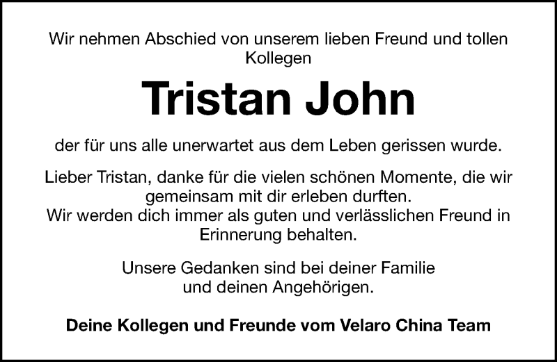 Traueranzeigen Von Tristan John Trauer Nn De