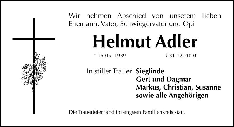 Traueranzeigen Von Helmut Adler Trauer Nn De