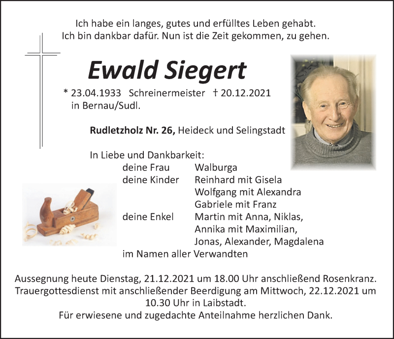 Traueranzeigen Von Ewald Siegert Trauer Nn De