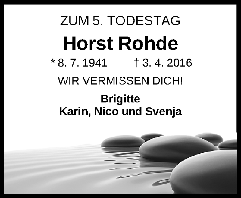 Traueranzeigen Von Horst Rohde Trauer Nn De