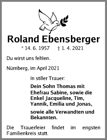 Traueranzeigen Von Roland Ebensberger Trauer Nn De