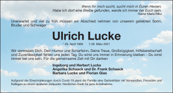 Traueranzeigen Von Ulrich Lucke Trauer Nn De