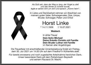 Traueranzeigen Von Horst Linke Trauer Nn De