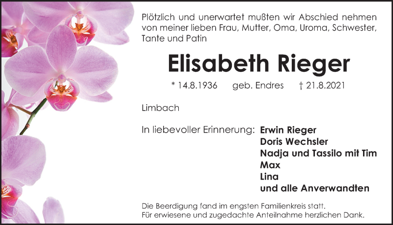 Traueranzeigen Von Elisabeth Rieger Trauer Nn De