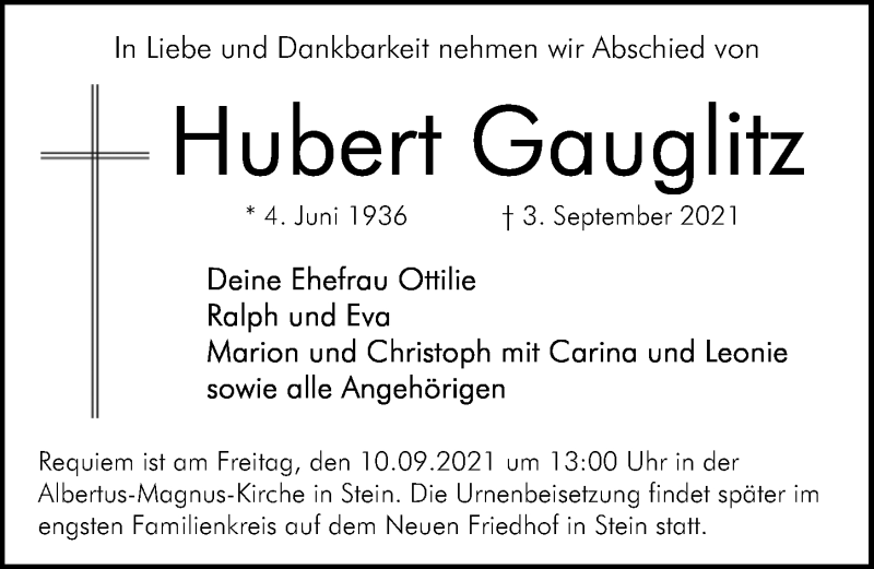 Traueranzeigen Von Hubert Gauglitz Trauer Nn De