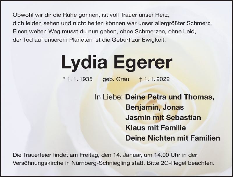 Traueranzeigen Von Lydia Egerer Trauer Nn De