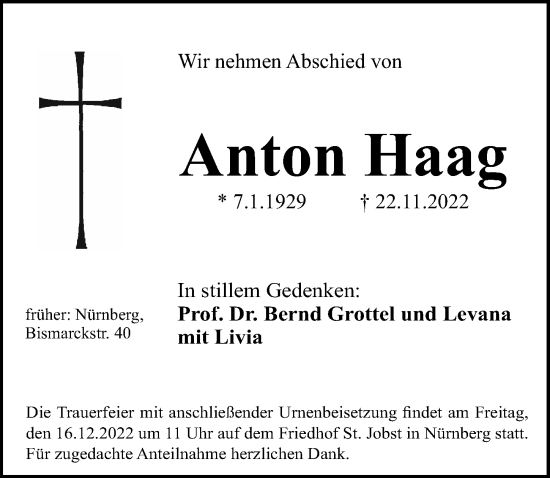 Traueranzeigen Von Anton Haag Trauer Nn De