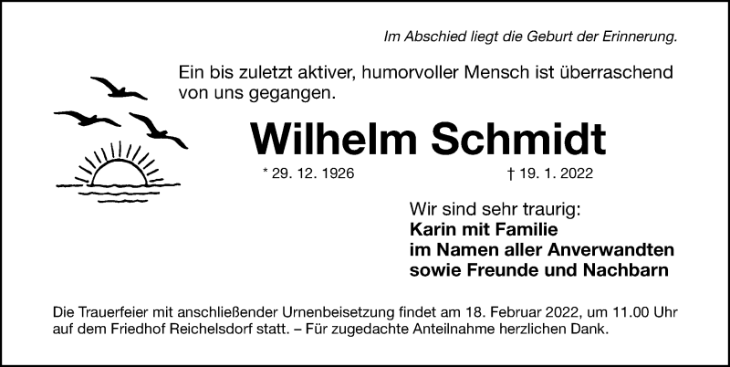 Traueranzeigen Von Wilhelm Schmidt Trauer Nn De