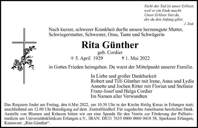 Traueranzeigen Von Rita G Nther Trauer Nn De