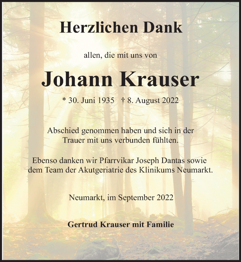 Traueranzeigen Von Johann Krauser Trauer Nn De