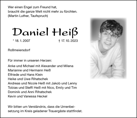 Traueranzeigen Von Daniel Hei Trauer Nn De