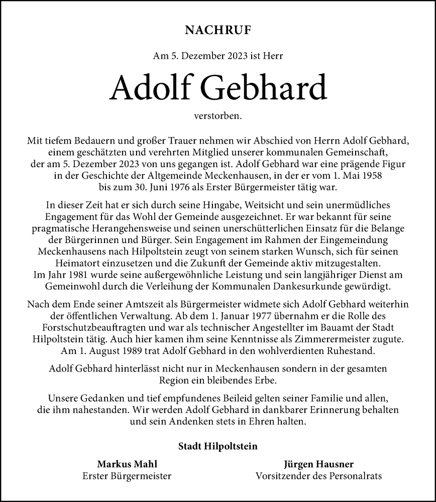 Traueranzeigen Von Adolf Gebhard Trauer Nn De