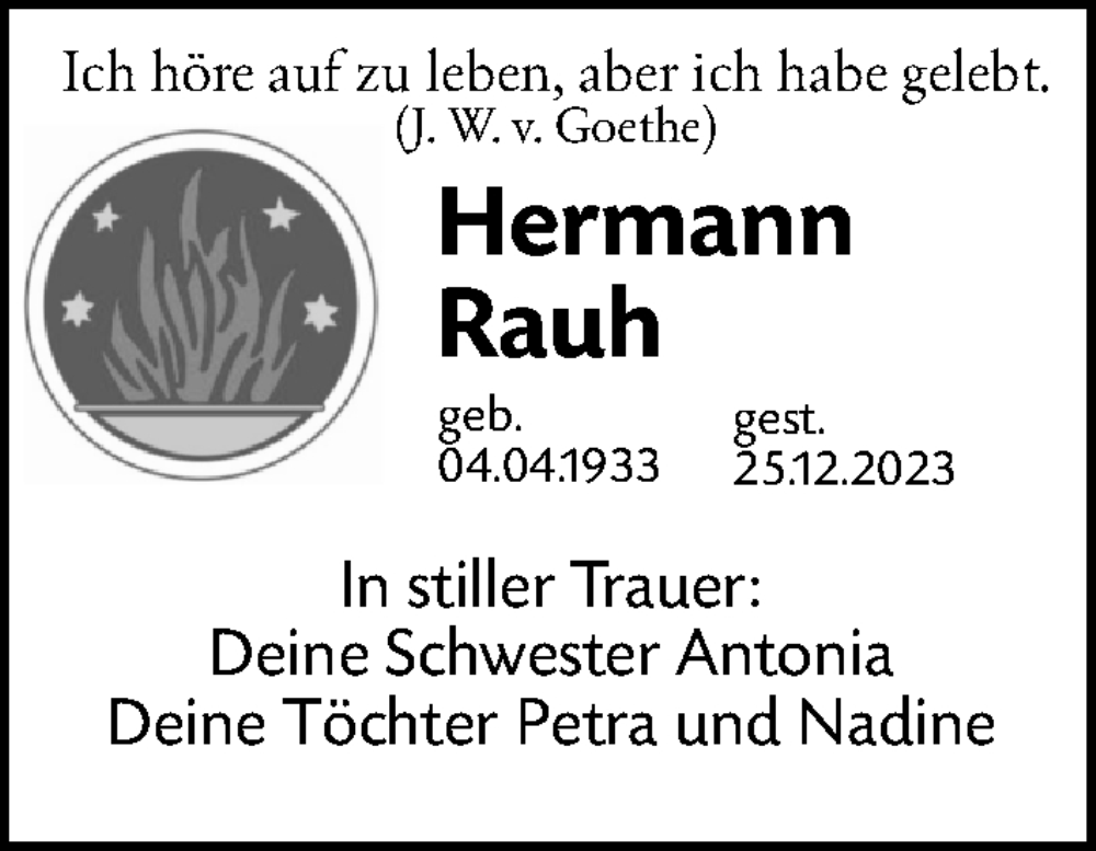 Traueranzeigen Von Hermann Rauh Trauer Nn De