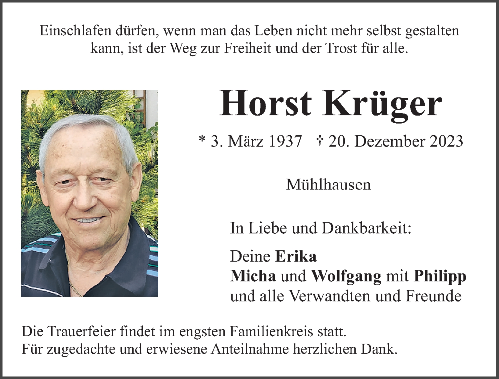 Traueranzeigen von Horst Krüger trauer nn de