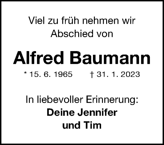 Traueranzeigen Von Alfred Baumann Trauer Nn De