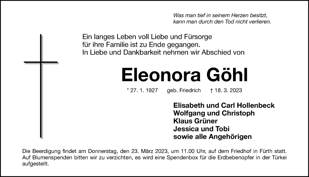 Traueranzeigen von Eleonora Göhl trauer nn de