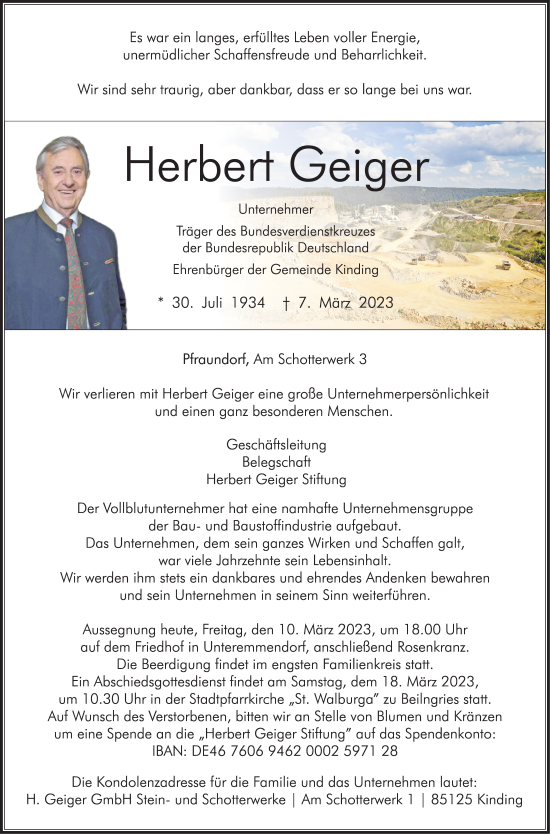 Traueranzeigen Von Herbert Geiger Trauer Nn De