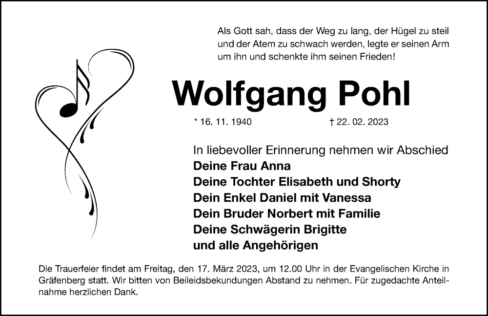 Traueranzeigen Von Wolfgang Pohl Trauer Nn De