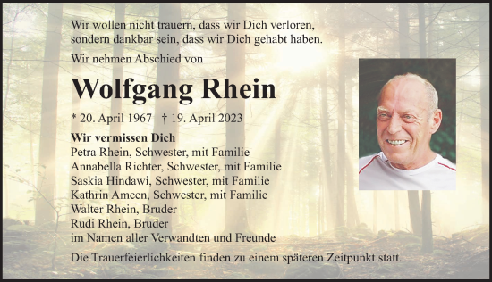 Traueranzeigen Von Wolfgang Rhein Trauer Nn De