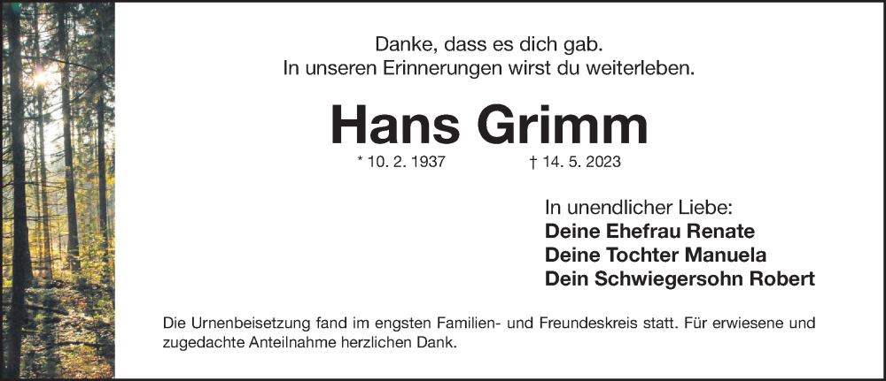 Traueranzeigen Von Hans Grimm Trauer Nn De