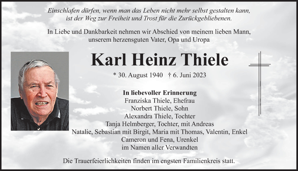 Traueranzeigen Von Karl Heinz Thiele Trauer Nn De