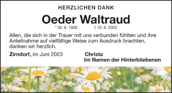 Traueranzeigen Von Oeder Waltraud Trauer Nn De