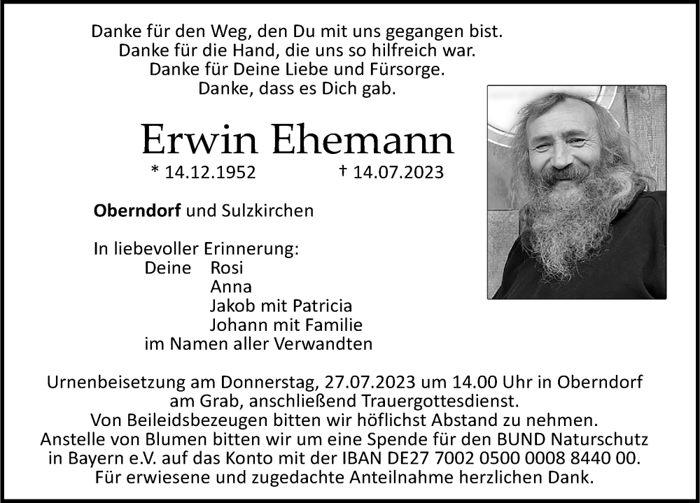 Traueranzeigen Von Erwin Ehemann Trauer Nn De