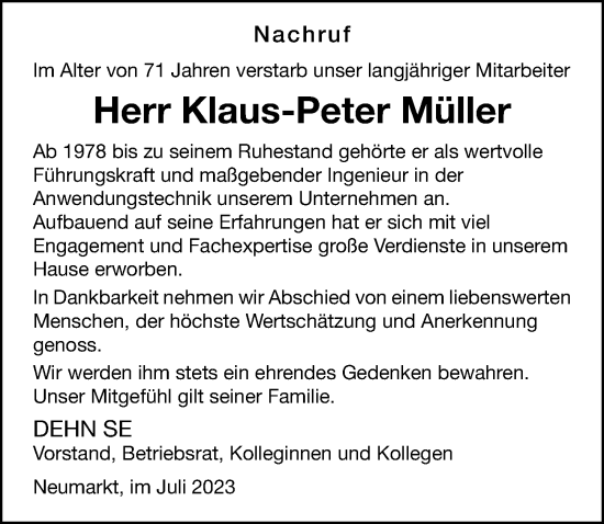 Traueranzeigen Von Klaus Peter M Ller Trauer Nn De