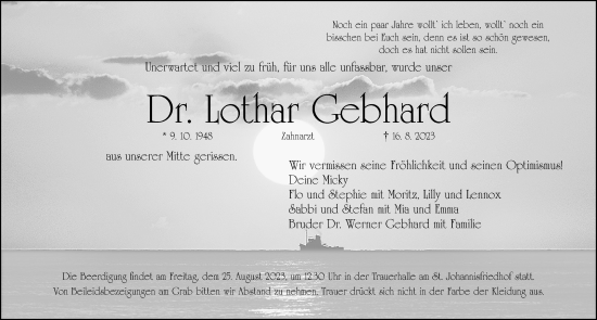 Traueranzeigen Von Lothar Gebhard Trauer Nn De