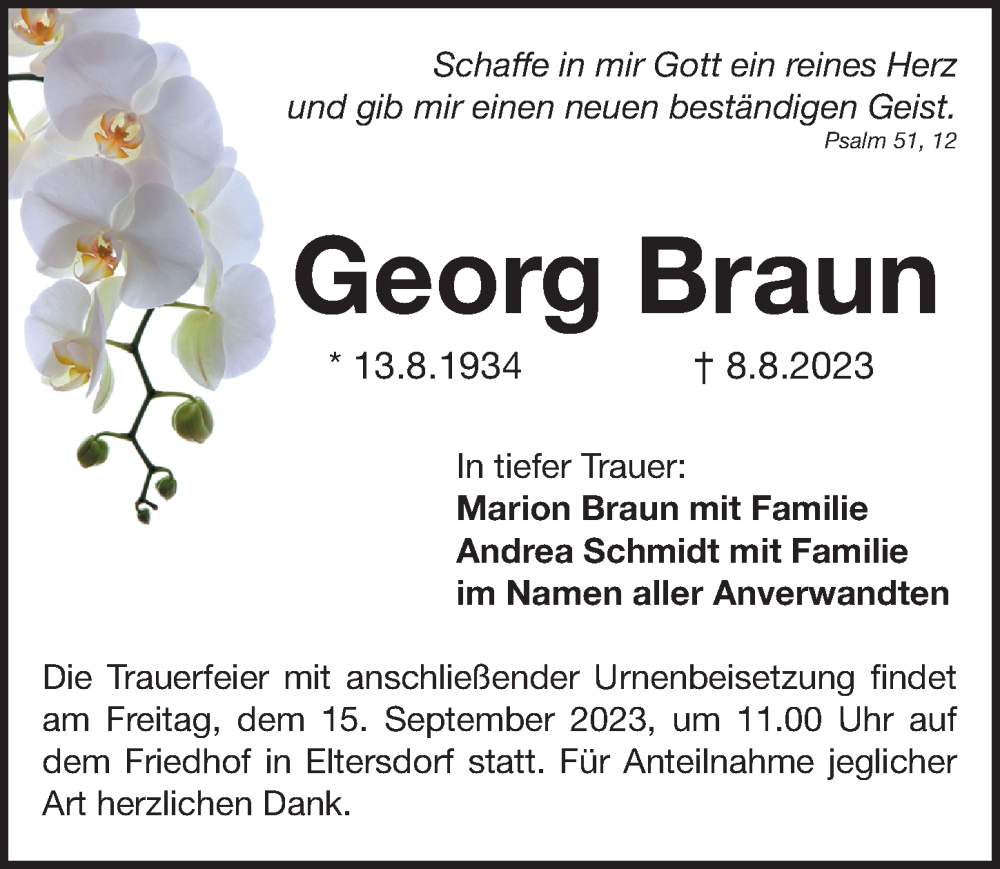 Traueranzeigen Von Georg Braun Trauer Nn De