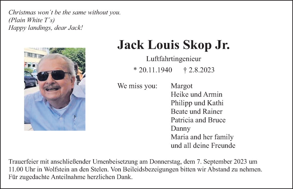 Traueranzeigen Von Jack Louis Skop Trauer Nn De