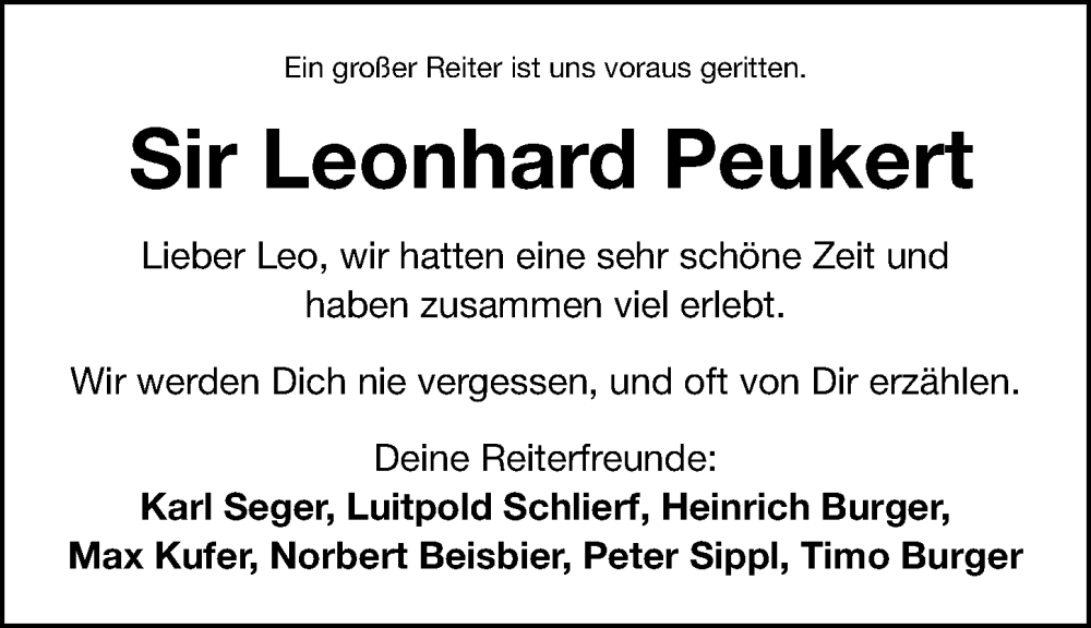 Traueranzeigen Von Leonhard Peukert Trauer Nn De