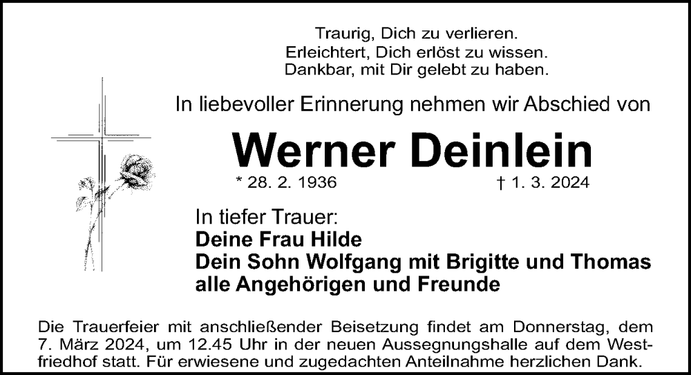 Traueranzeigen Von Werner Deinlein Trauer Nn De